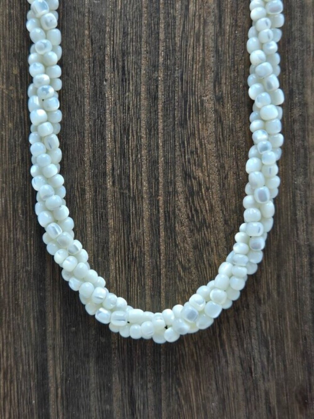 70's Mother of Pearl Twisted Necklace 3 Strand Statement Costume Fashion Jewelry